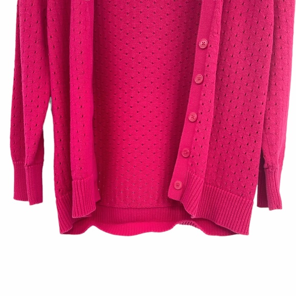 Liz Claiborne Cut Out Button Up Sweater Cardigan Hot Pink Size Large - Picture 5 of 12